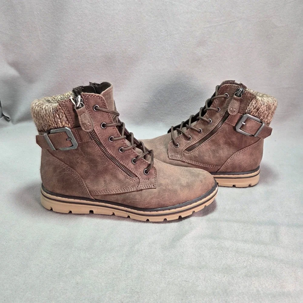 Cliffs by White Mountain Kelsie Boot Brown Knit Collar Hiking Gorpcore 9.5M